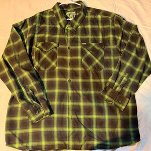 DIXXON Neon Green and Brown Plaid Shirt